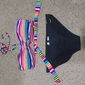 Bandeau Stripe & Black Bikini - NWT